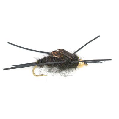 Premium Tungsten Bead Kaufmann's Black Stonefly Nymphs - 12 Pack Size 4 - Korvel