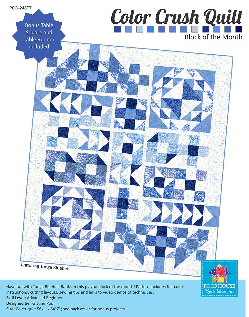 Color Crush Block of the Month - Tonga Bluebell
