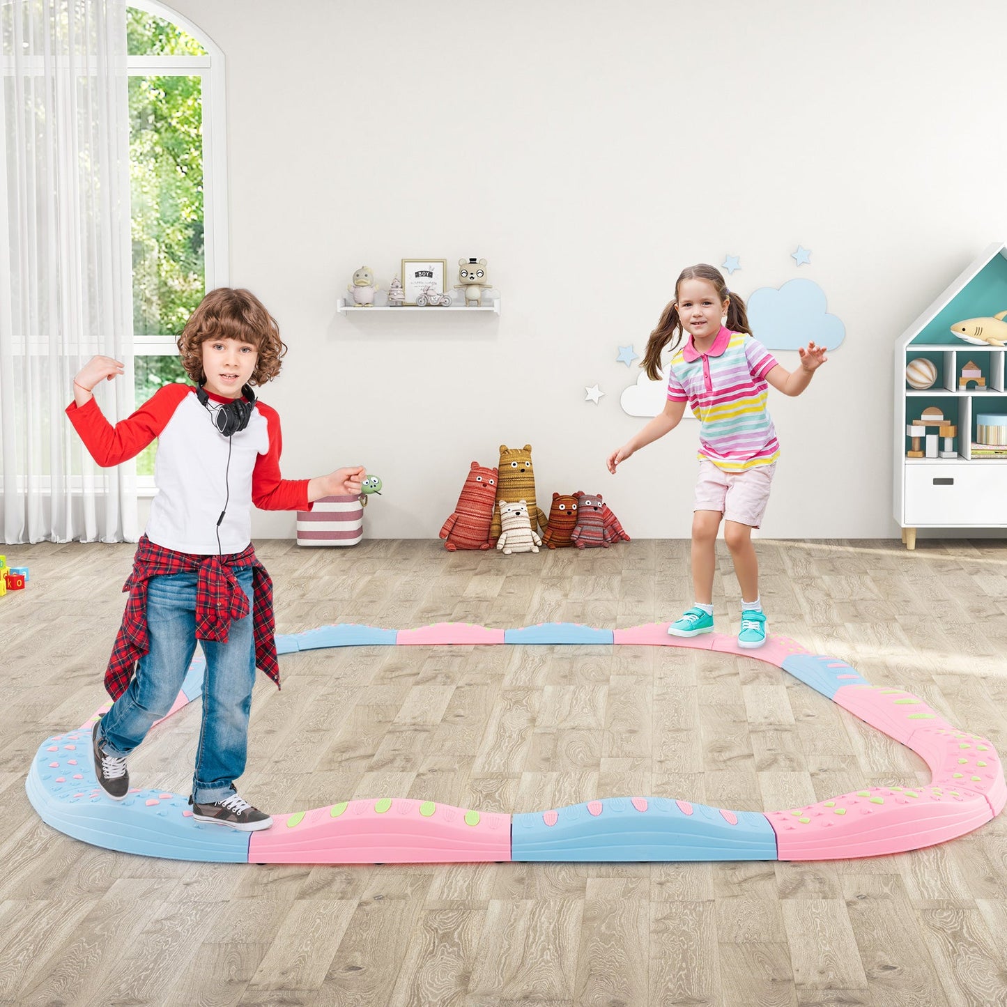 Colorful Kids Wavy Balance Beam - Blue and Pink