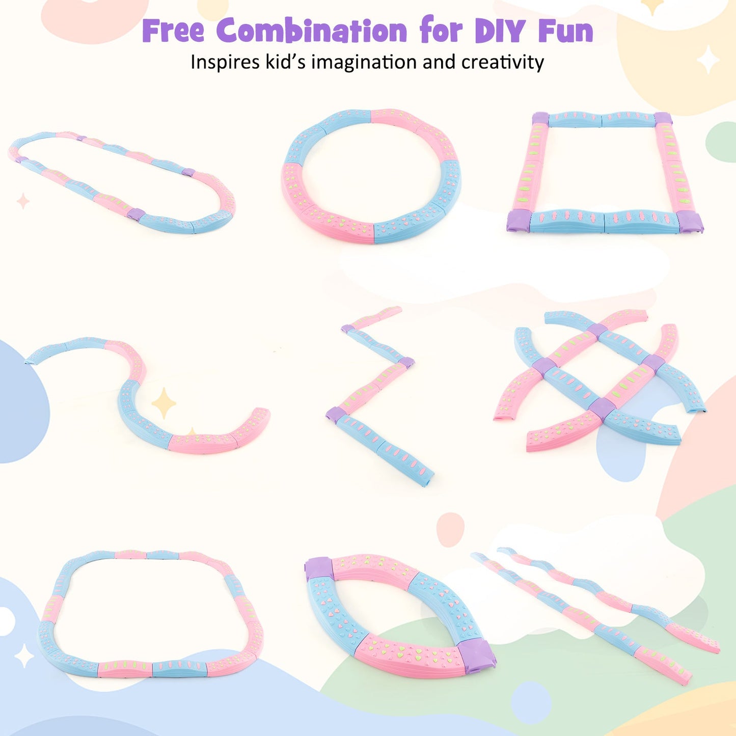 Colorful Kids Wavy Balance Beam - Blue and Pink