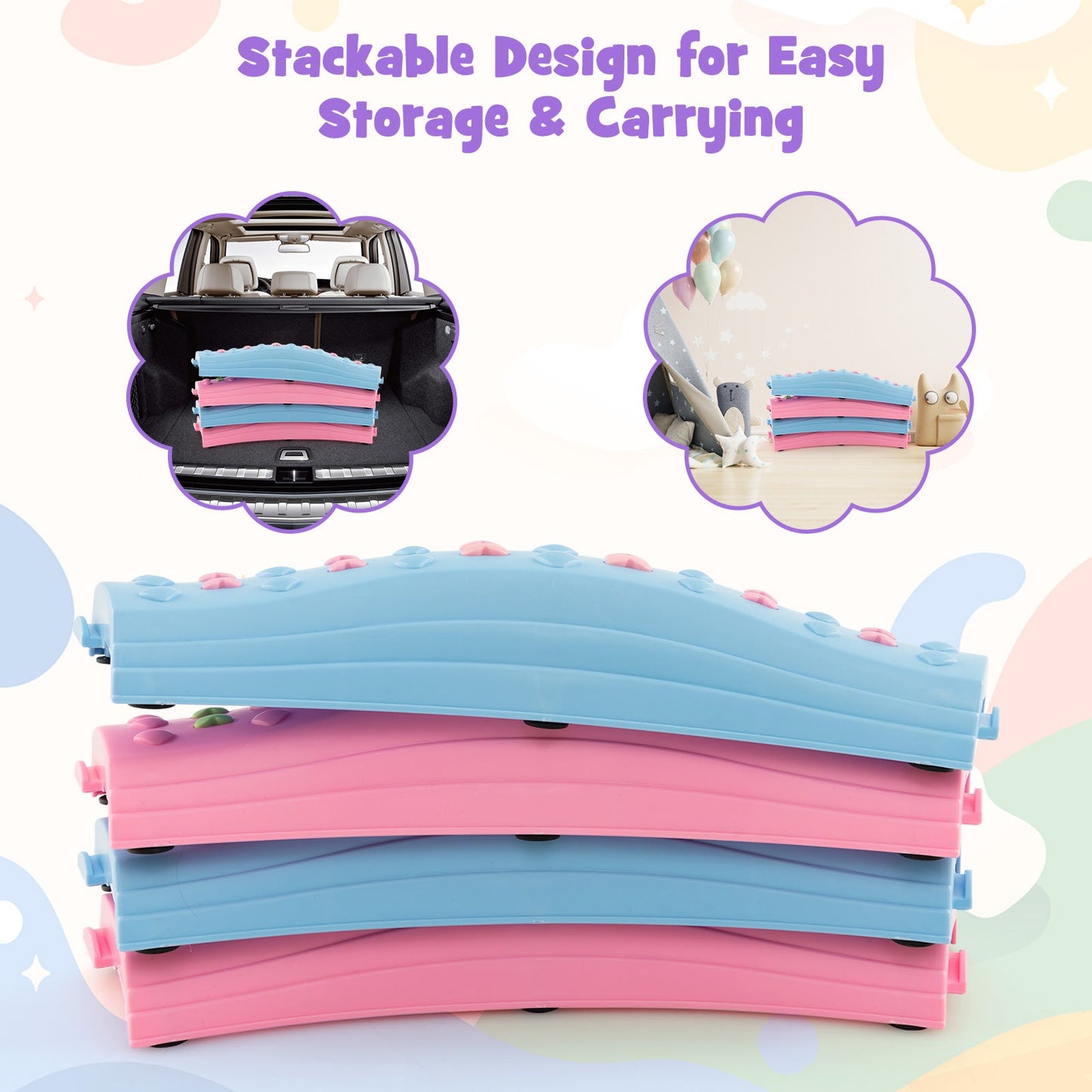 Colorful Kids Wavy Balance Beam - Blue and Pink
