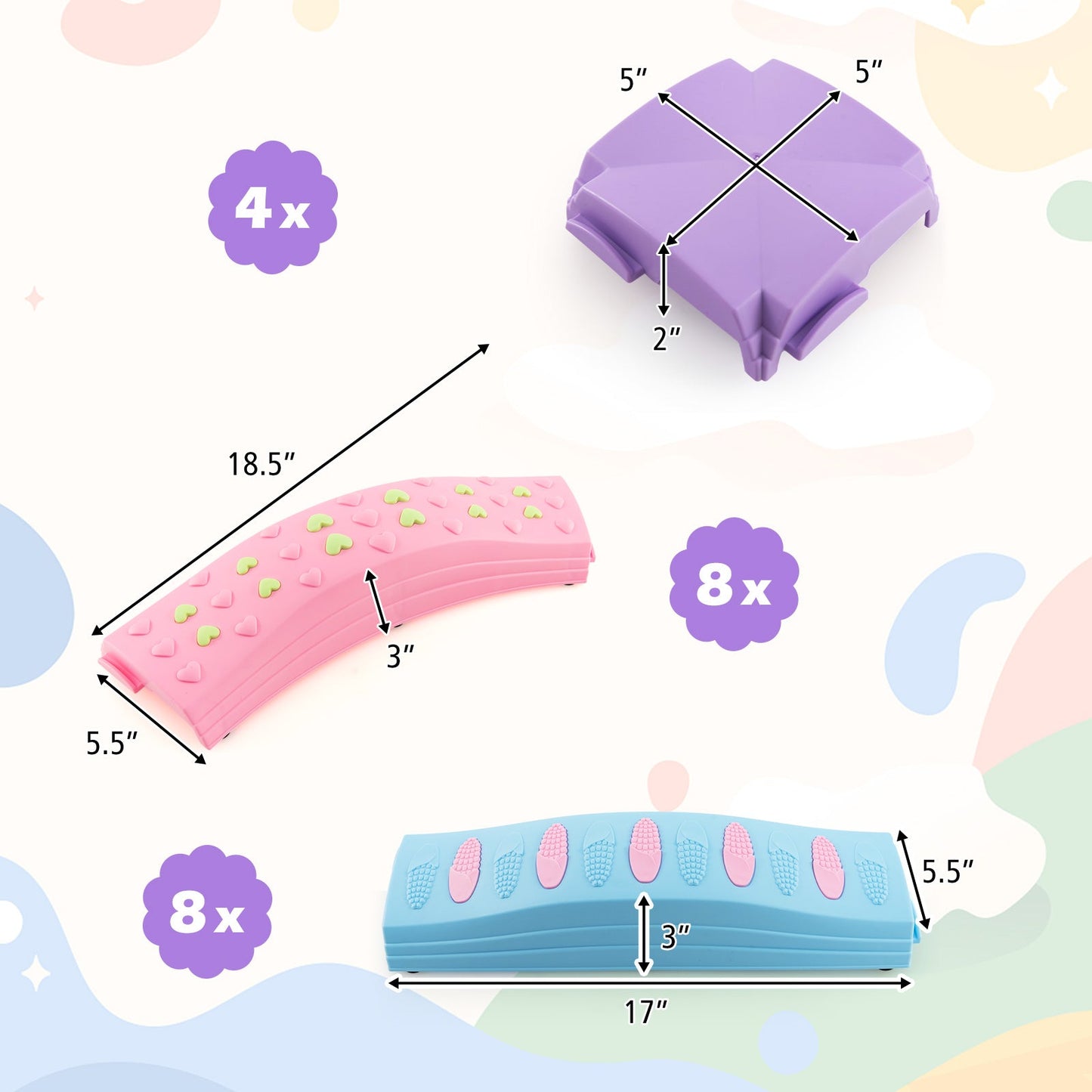 Colorful Kids Wavy Balance Beam - Blue and Pink
