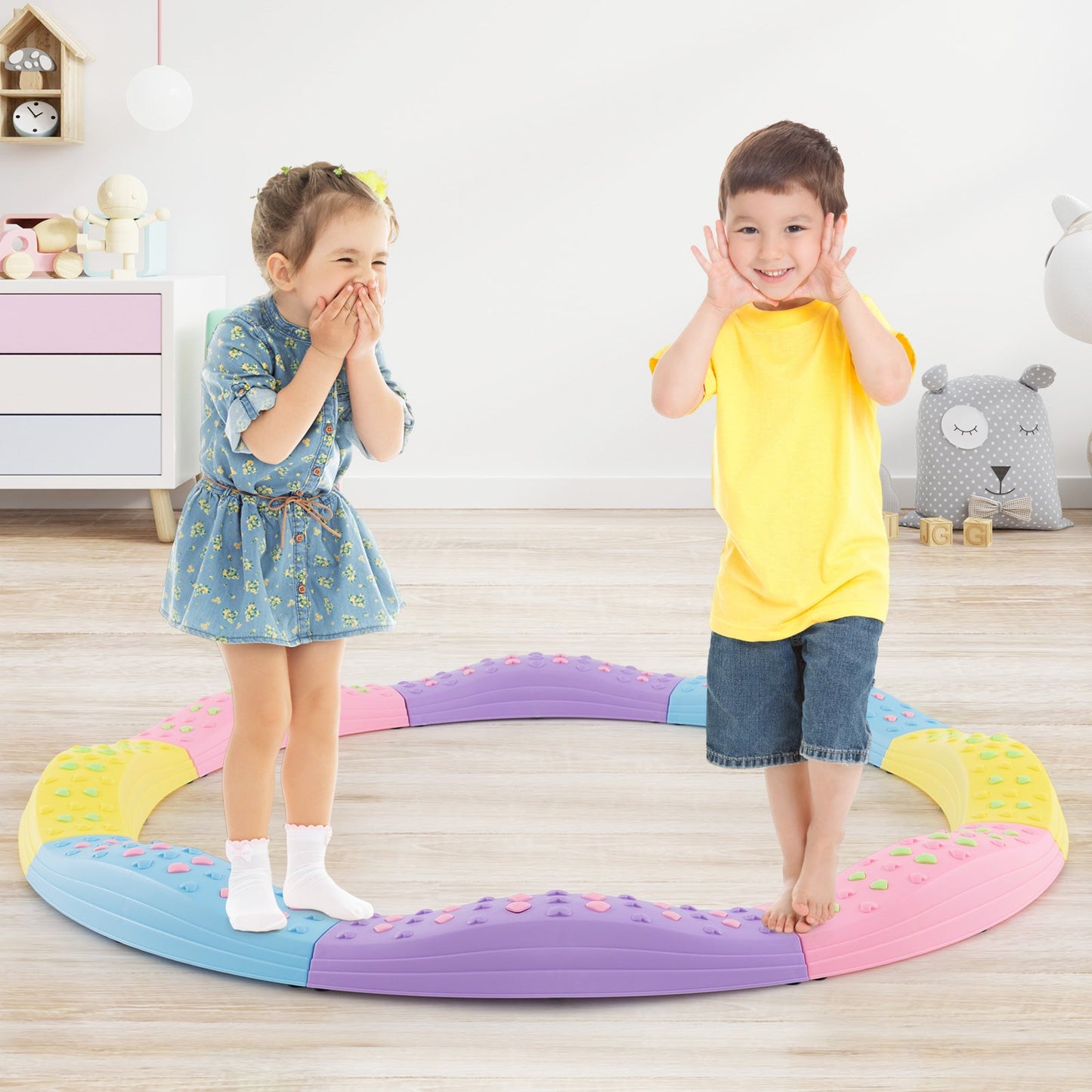 Poutre d'équilibre ondulée colorée pour enfants - Rose et violet