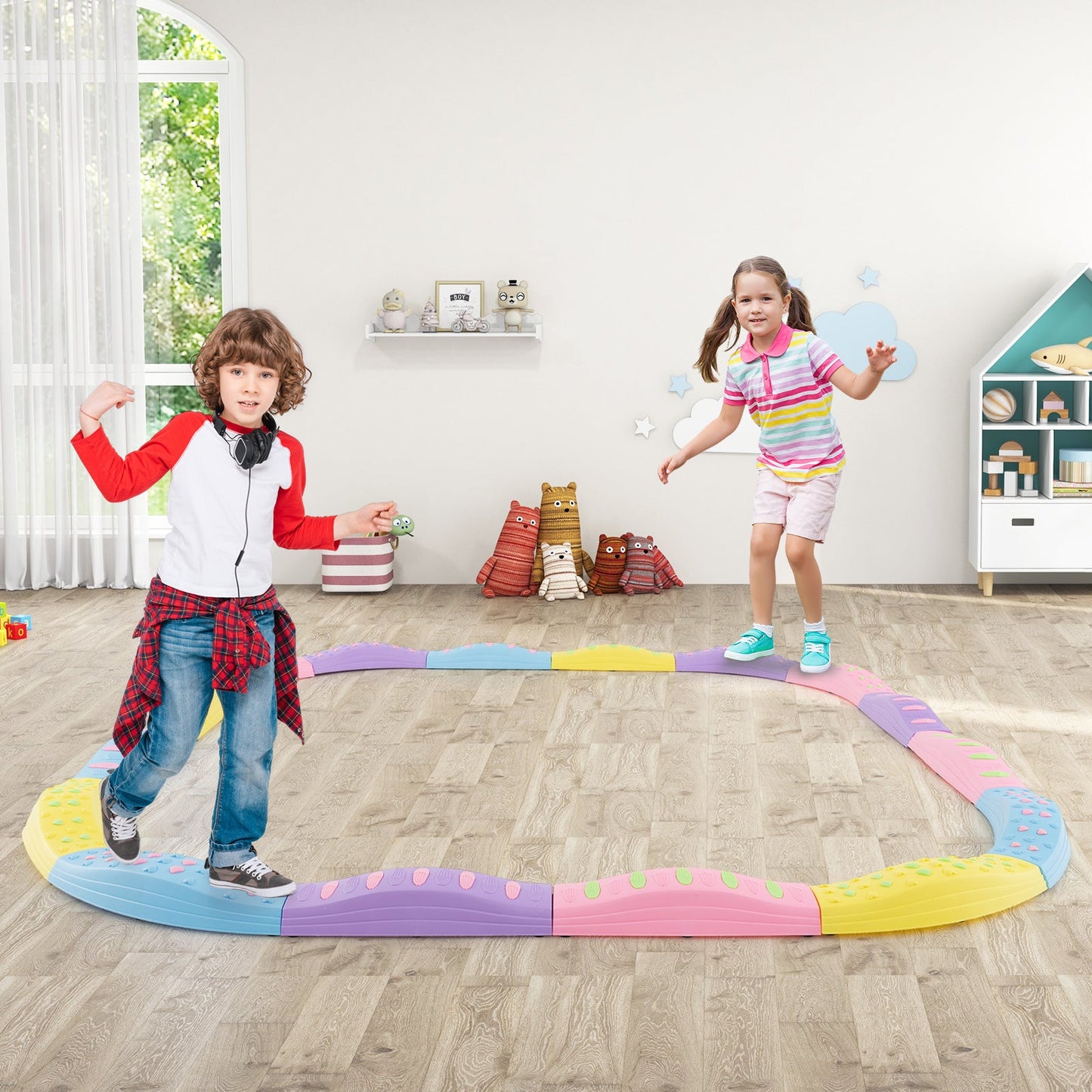 Poutre d'équilibre ondulée colorée pour enfants - Rose et violet
