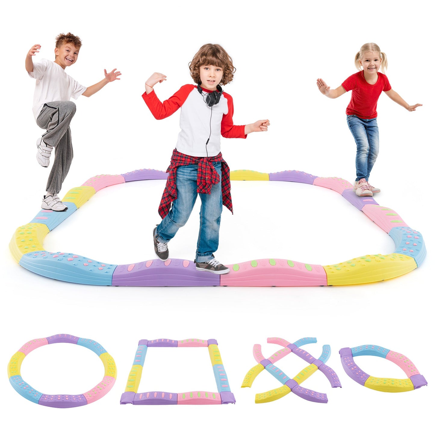 Poutre d'équilibre ondulée colorée pour enfants - Rose et violet