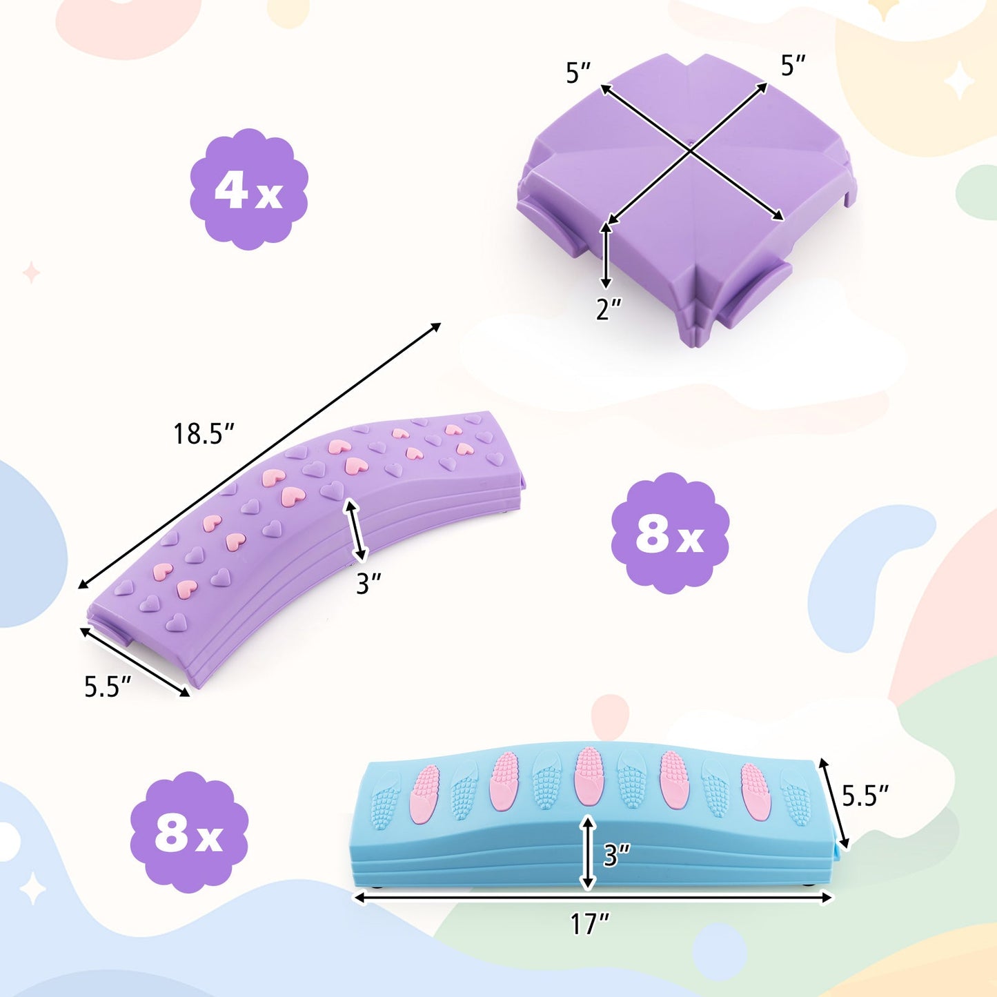 Poutre d'équilibre ondulée colorée pour enfants - Rose et violet