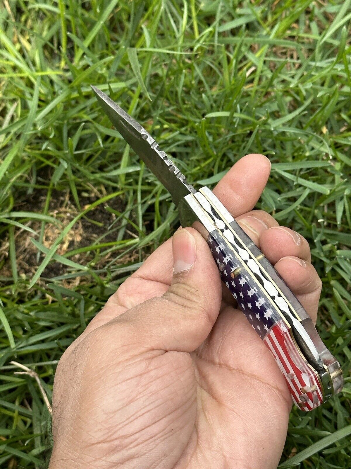 Custom Handmade Lone Star Damascus Pocket Knife with Bone Handle - Korvel