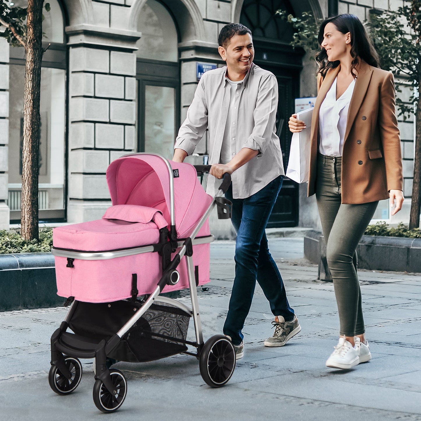 2-in-1 Convertible Baby Stroller with Reversible Seat - Pink