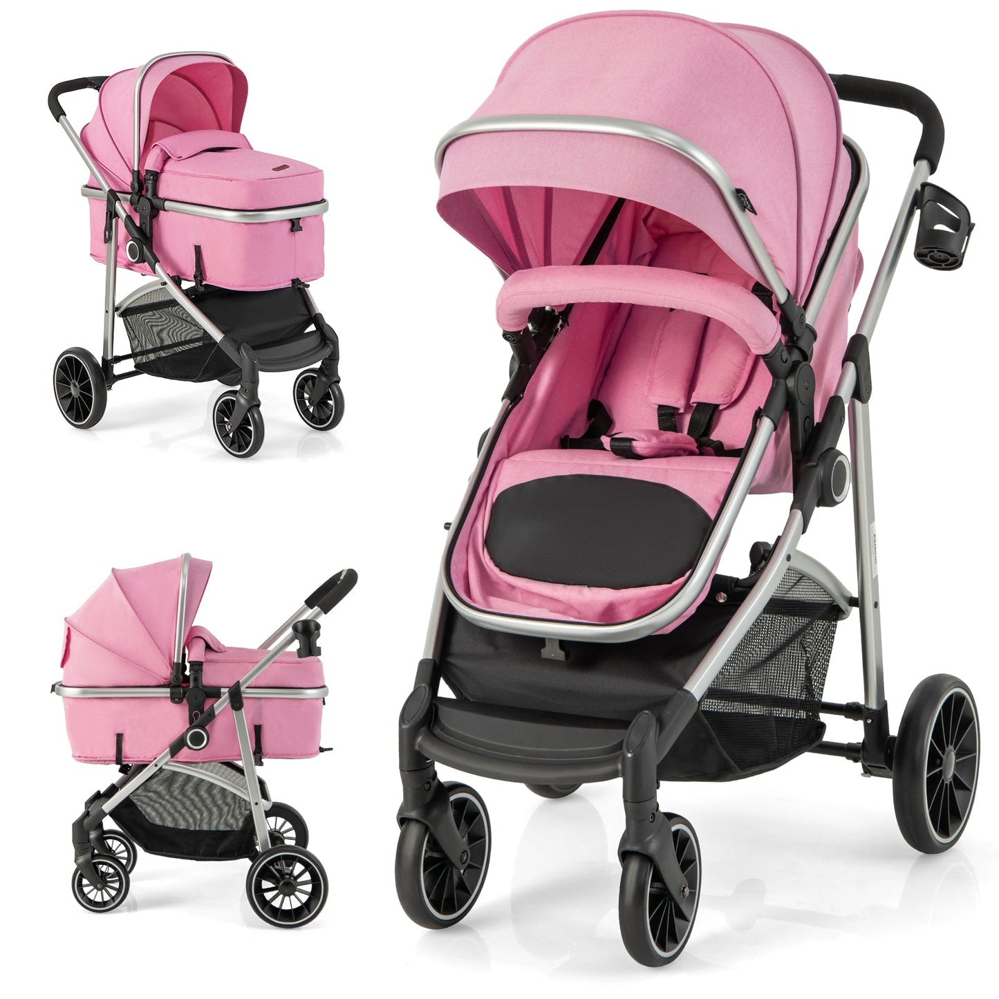 2-in-1 Convertible Baby Stroller with Reversible Seat - Pink