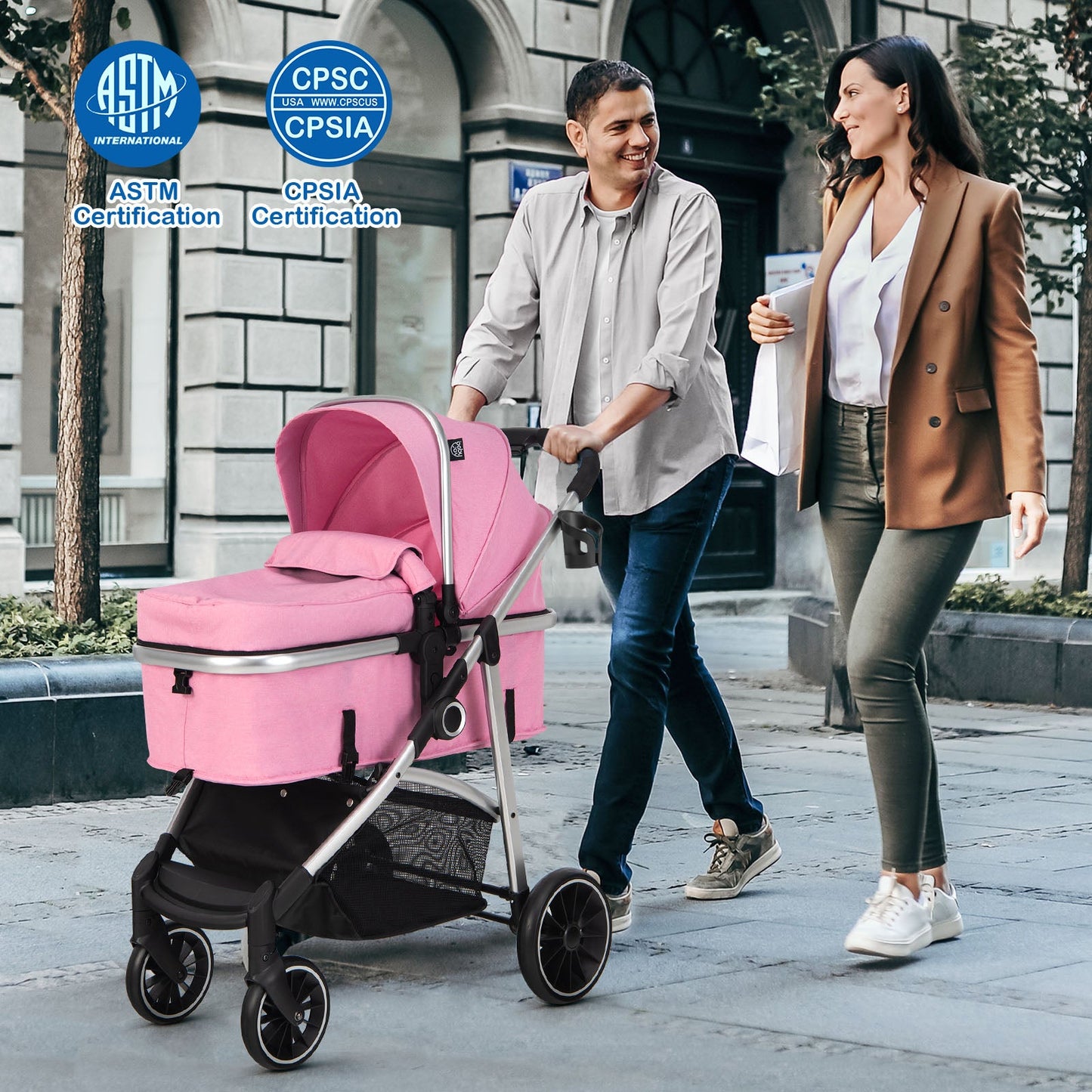 2-in-1 Convertible Baby Stroller with Reversible Seat - Pink