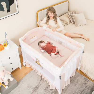 Convertible Bassinet with Changing Table & Mesh Net - Pink