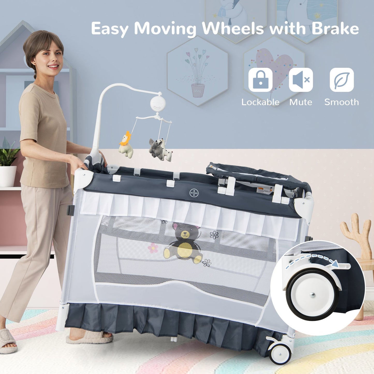 Cuna Convertible con Mesa de Cambio Removible - Gris