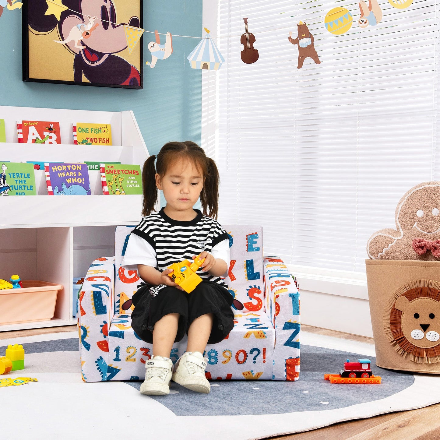 2-in-1 Convertible Kids Sofa in Velvet Fabric - Multicolor