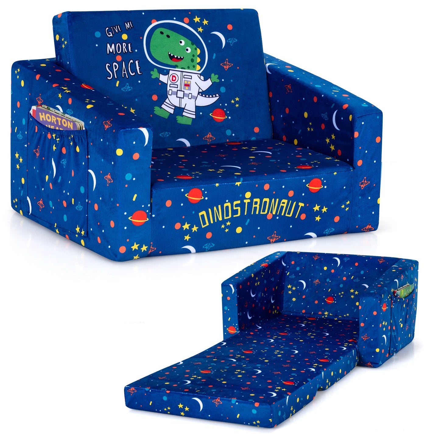 2-in-1 Convertible Kids Sofa in Blue Velvet