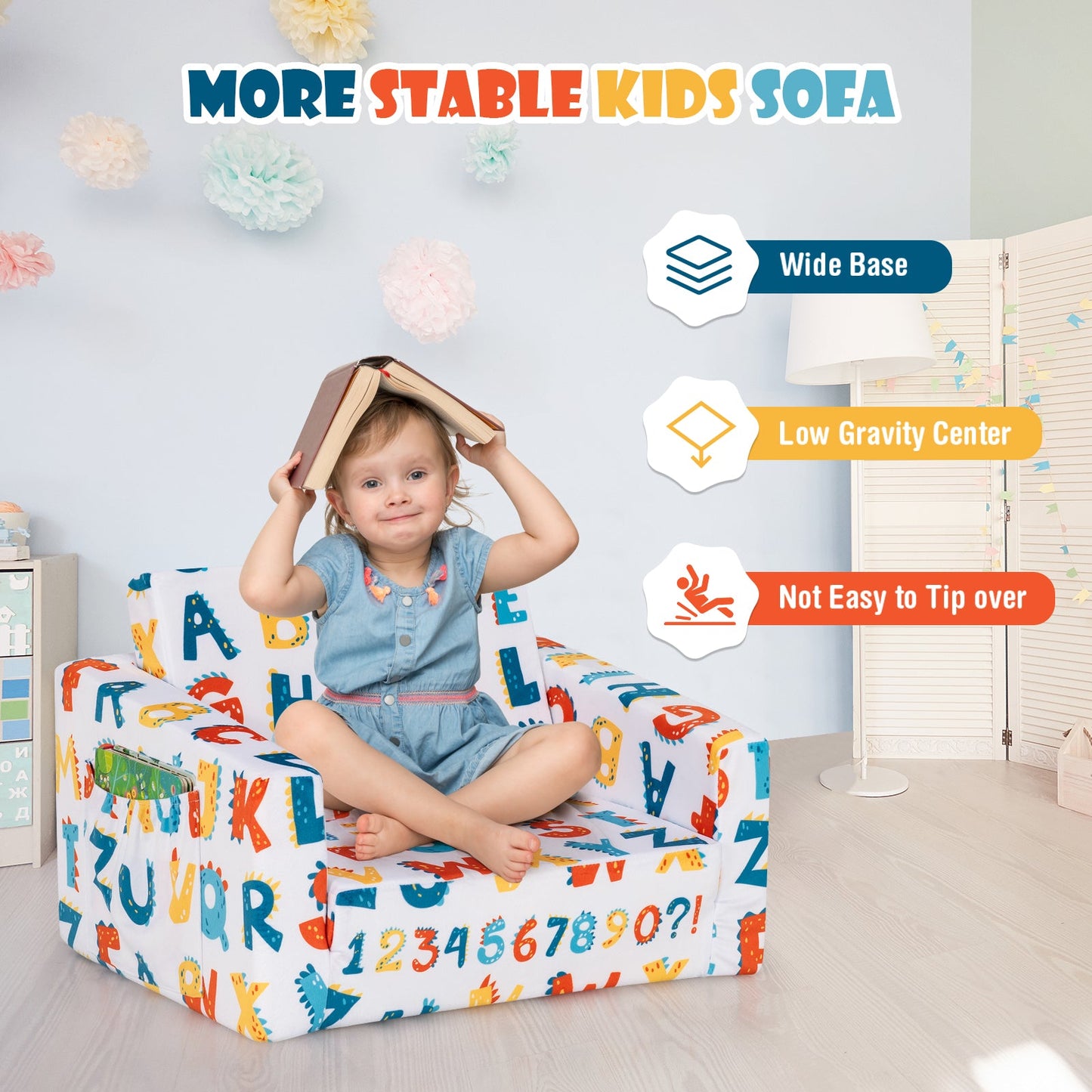 2-in-1 Convertible Kids Sofa in Velvet Fabric - Multicolor