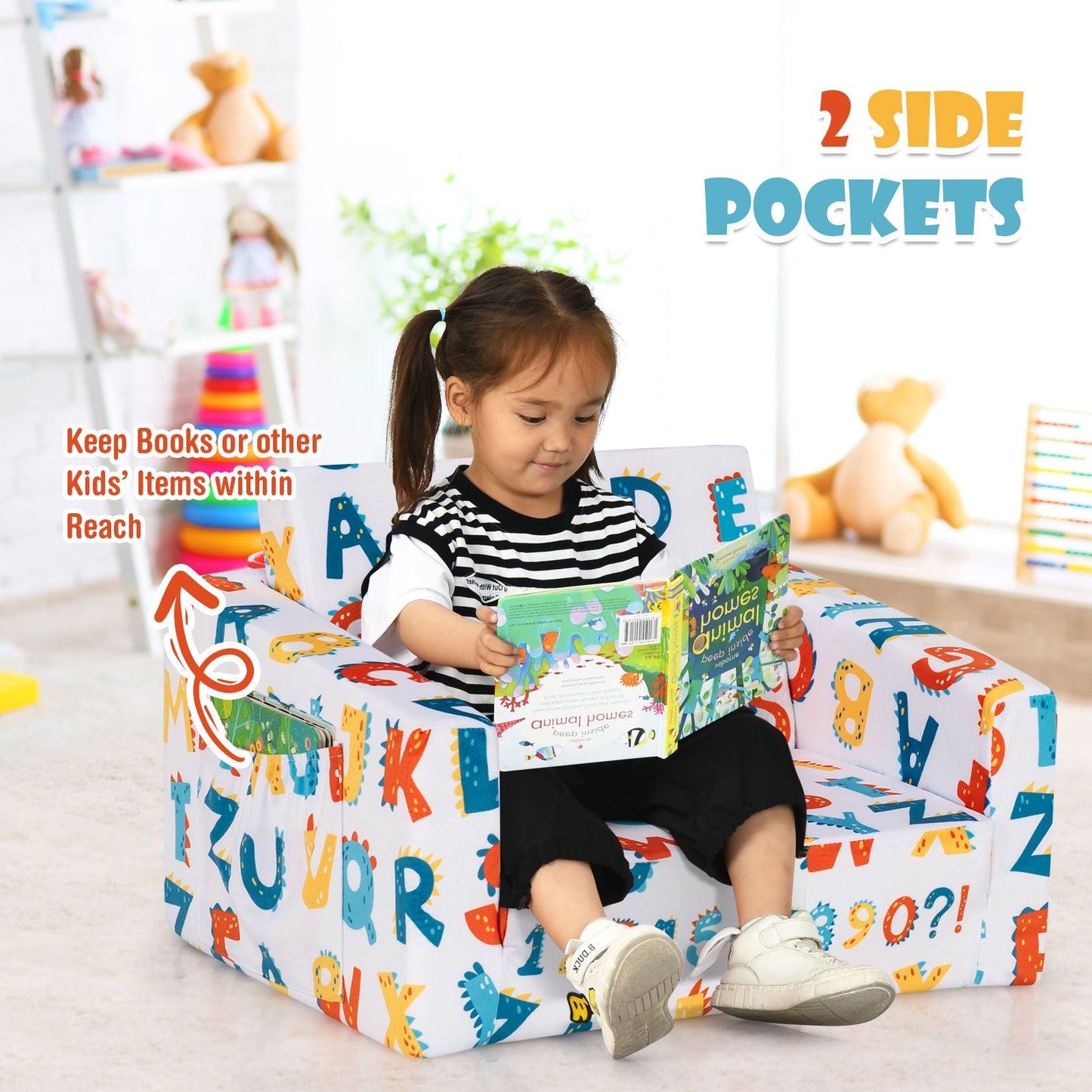 2-in-1 Convertible Kids Sofa in Velvet Fabric - Multicolor
