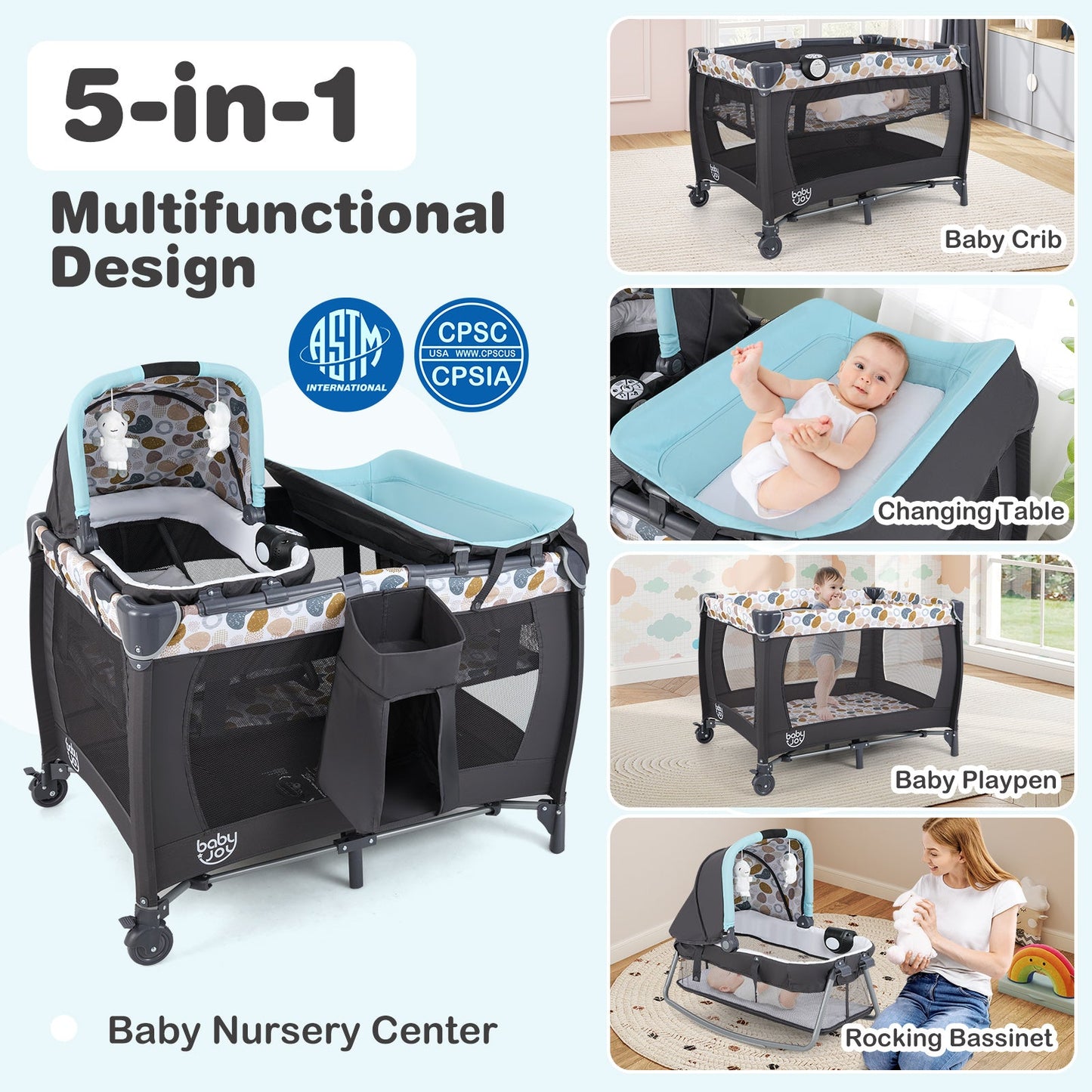 4-in-1 Convertible Portable Baby Playard - Blue