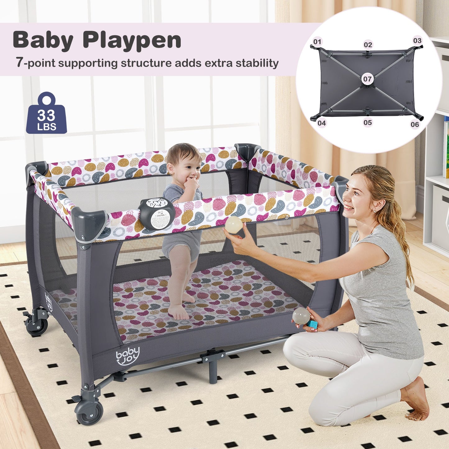 4-in-1 Convertible Portable Baby Playard - Pink