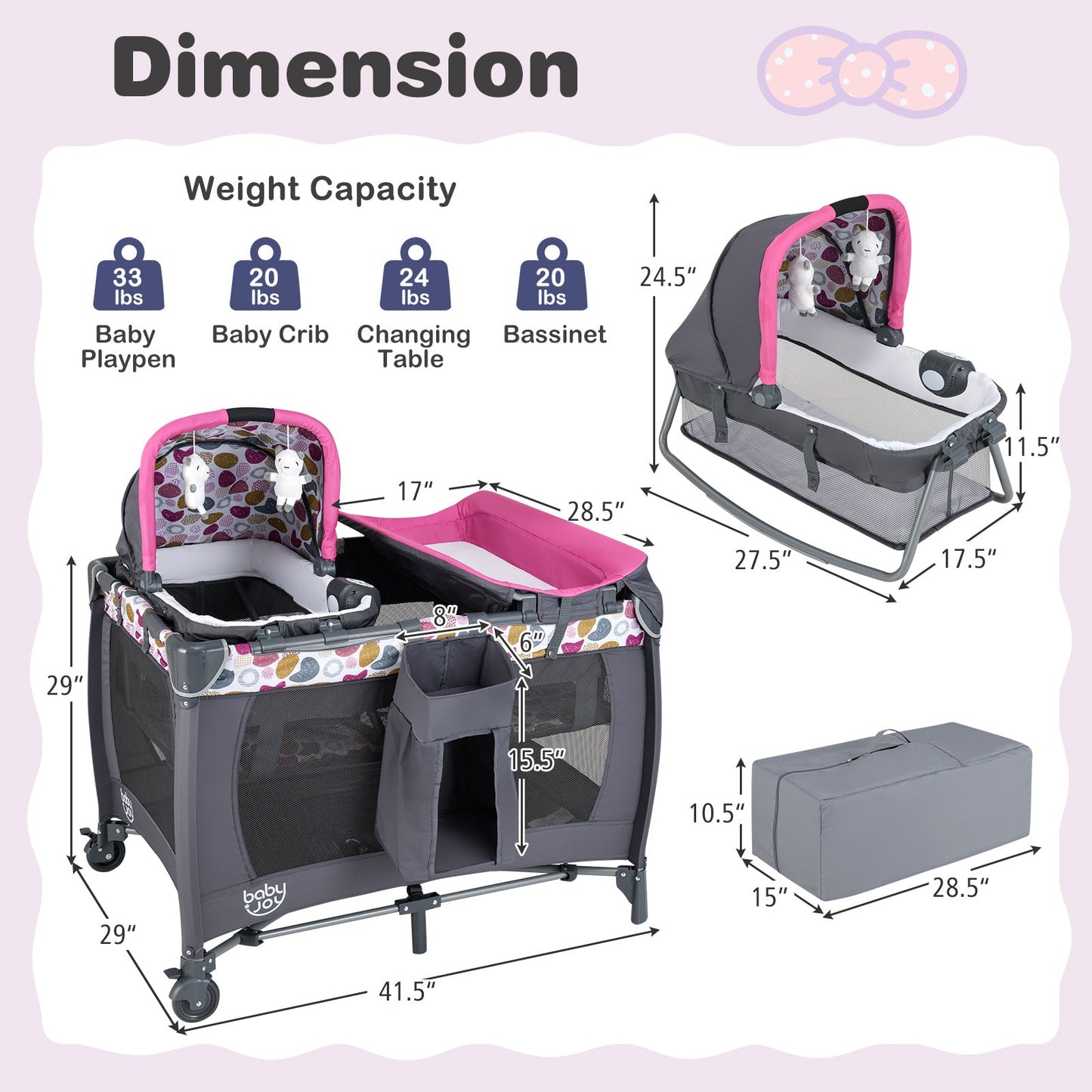 4-in-1 Convertible Portable Baby Playard - Pink
