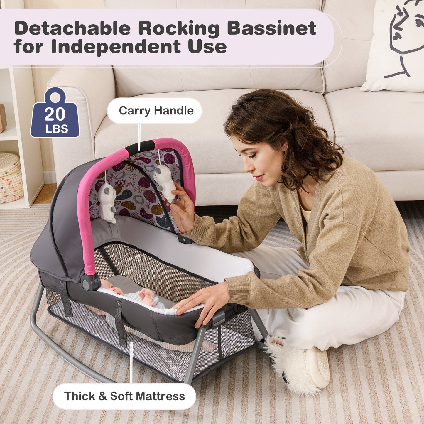 4-in-1 Convertible Portable Baby Playard - Pink