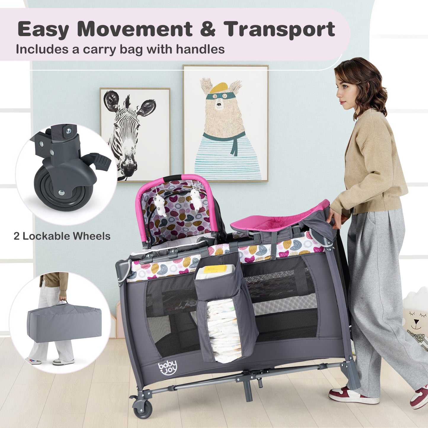 4-in-1 Convertible Portable Baby Playard - Pink