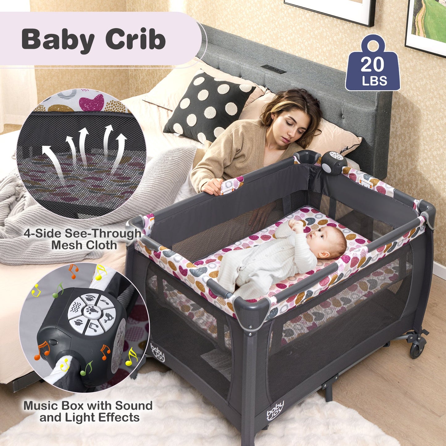 4-in-1 Convertible Portable Baby Playard - Pink