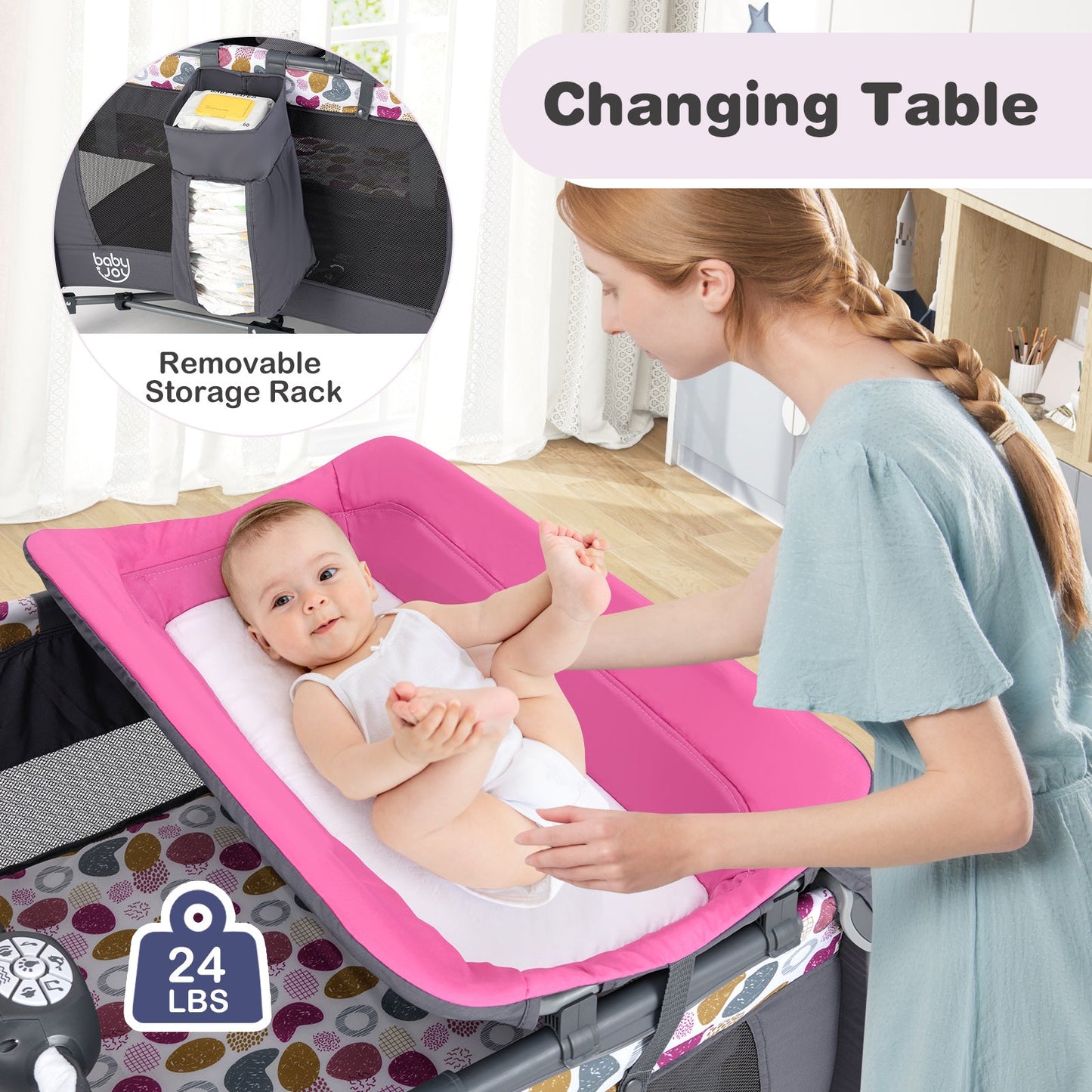 4-in-1 Convertible Portable Baby Playard - Pink