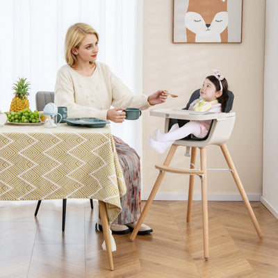 3-in-1 Convertible Wooden High Chair with Cushion - Black
