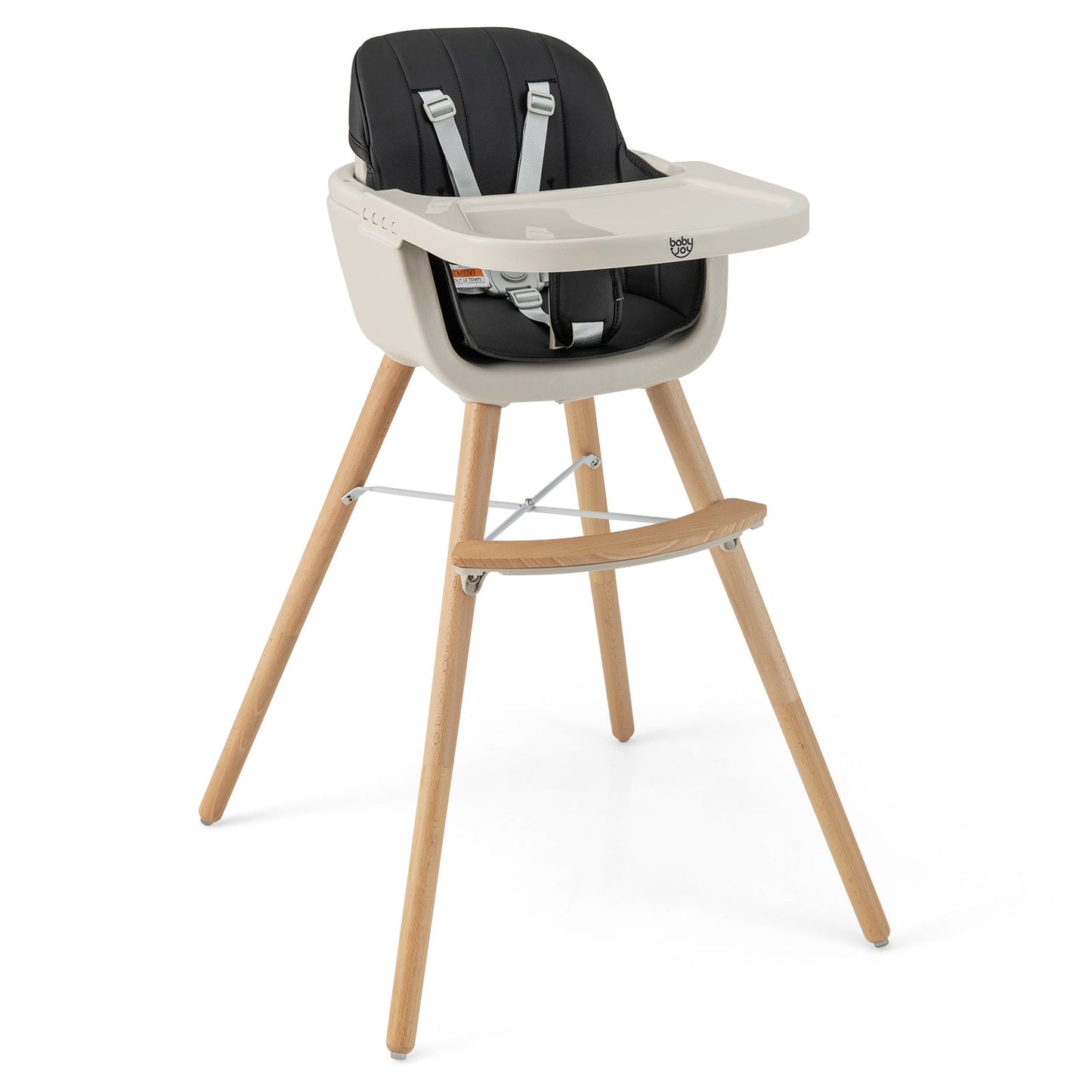 Chaise haute en bois convertible 3-en-1 avec coussin - Noir