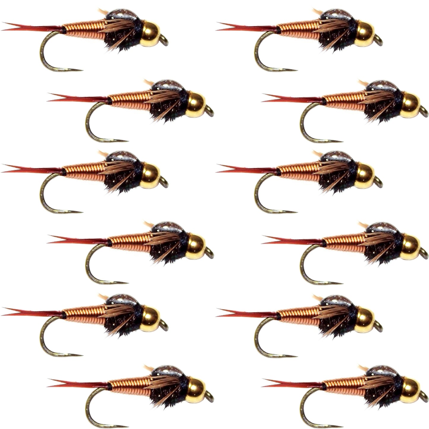 Premium Barbless Copper John Nymph Flies - 12 Pack, Size 12 - Korvel