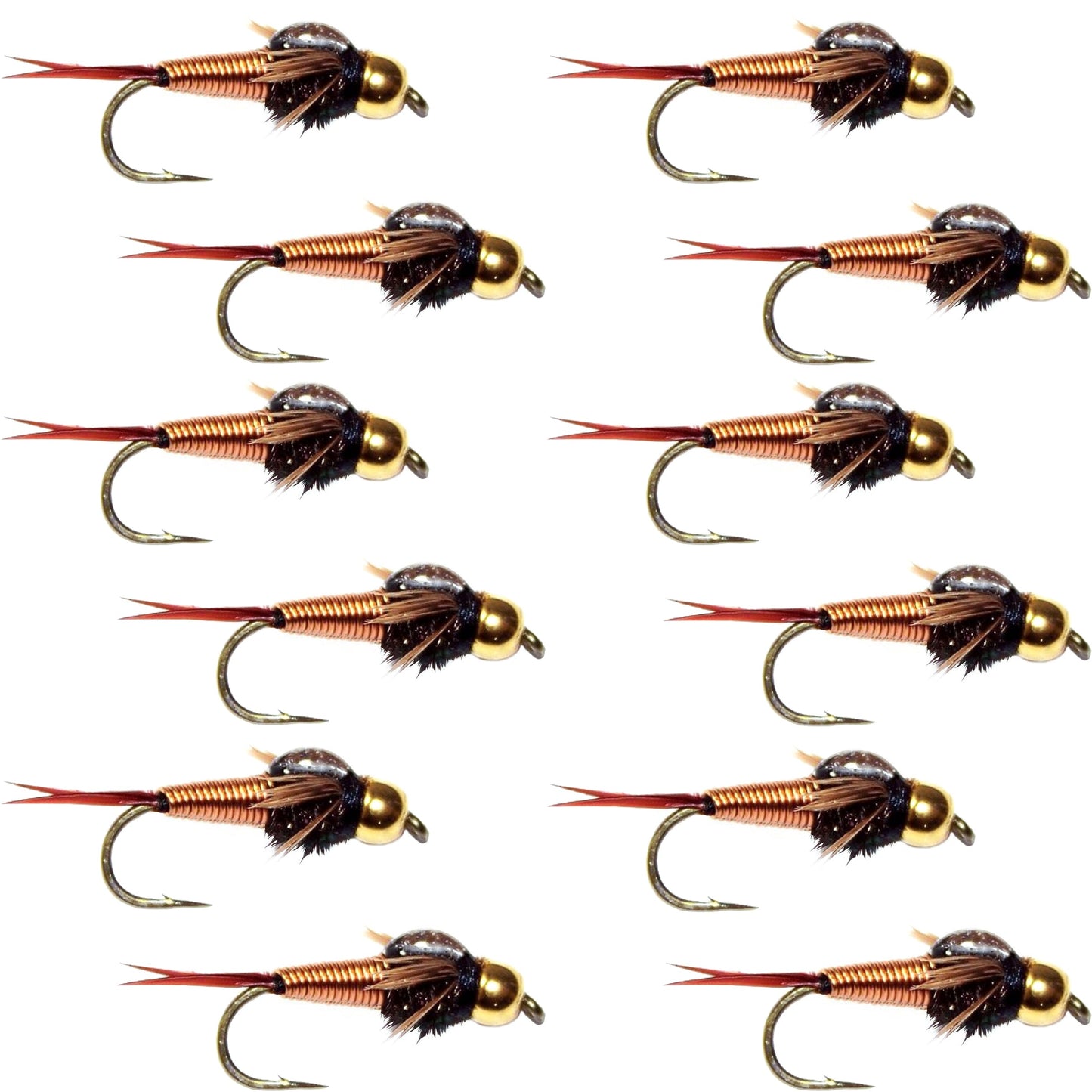 Premium Copper John Nymph Flies - 12 Pack, Size 10 for Trout & More - Korvel