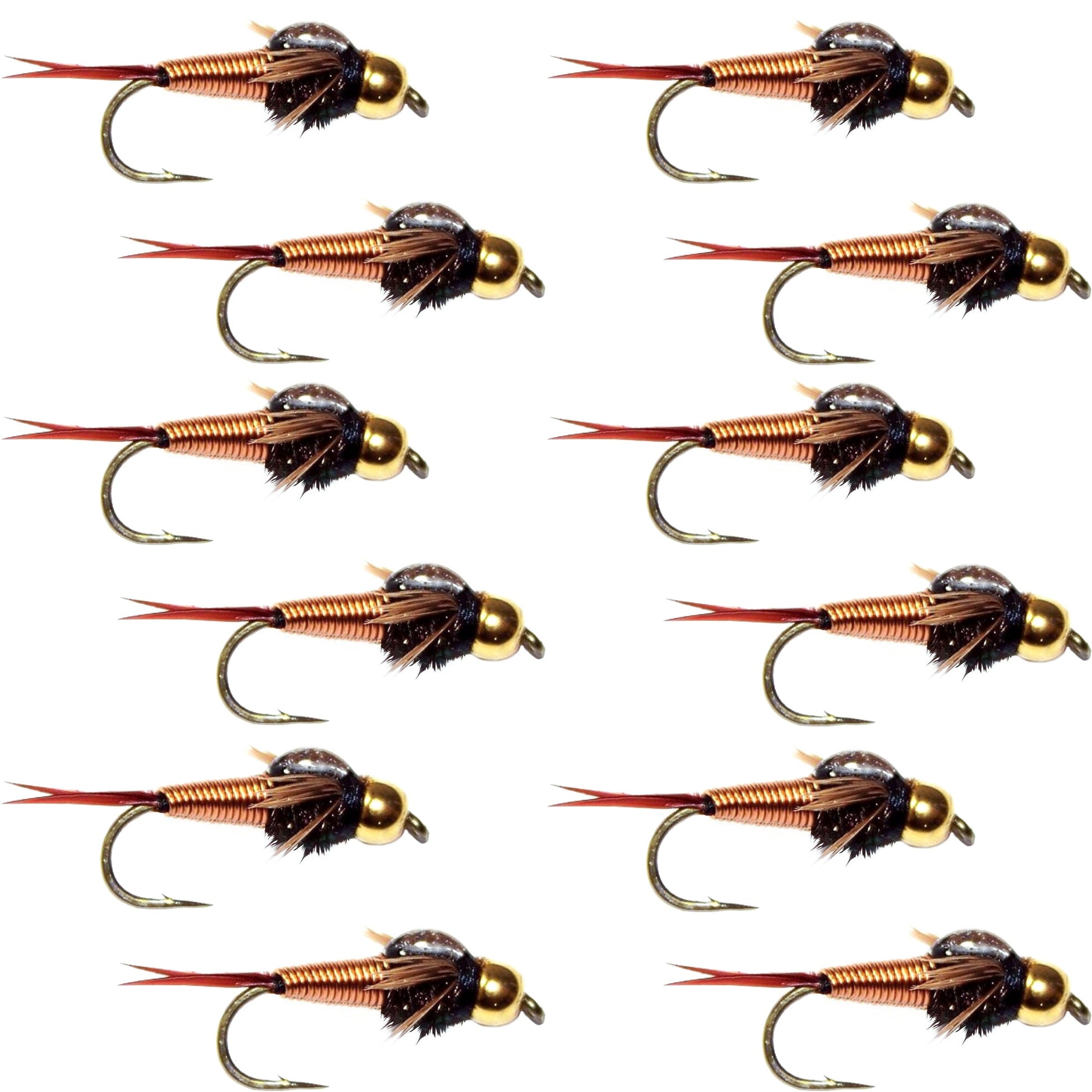Premium Copper John Nymph Flies - 12 Pack, Size 10 for Trout & More - Korvel