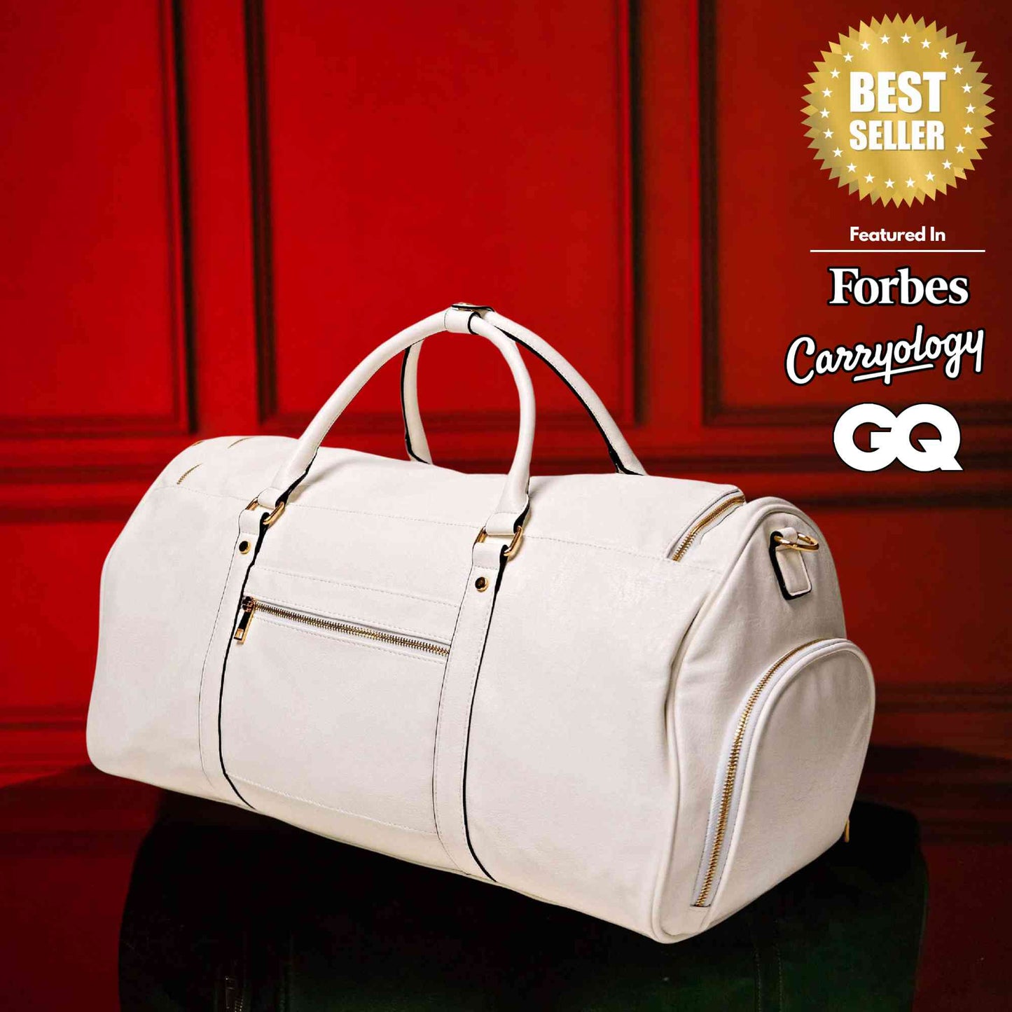 White Leather Weekender Duffle Bag - Korvel