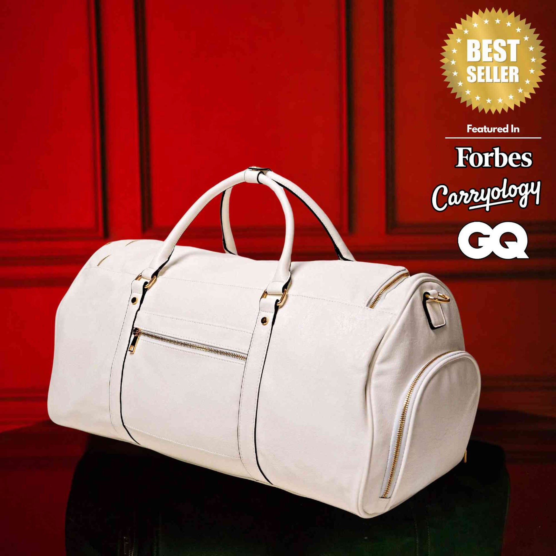 White Leather Weekender Duffle Bag - Korvel