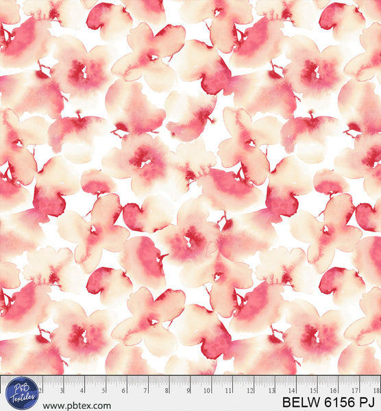Tela de algodón de fondo ancho Coral/Peach Floral Butterfly Belle de 108"
