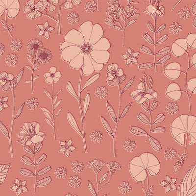 Tela de Algodón con Diseño de Flor de Pradera Coral - Calidad Premium por Yarda