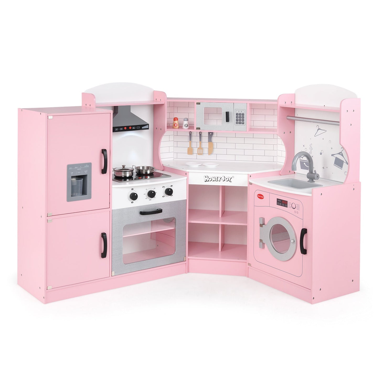 Cocina de Juguete en Esquina Gbruno para Niños con Lavadora - Rosa
