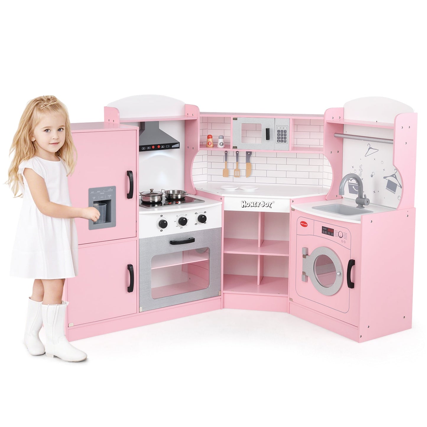 Cocina de Juguete en Esquina Gbruno para Niños con Lavadora - Rosa
