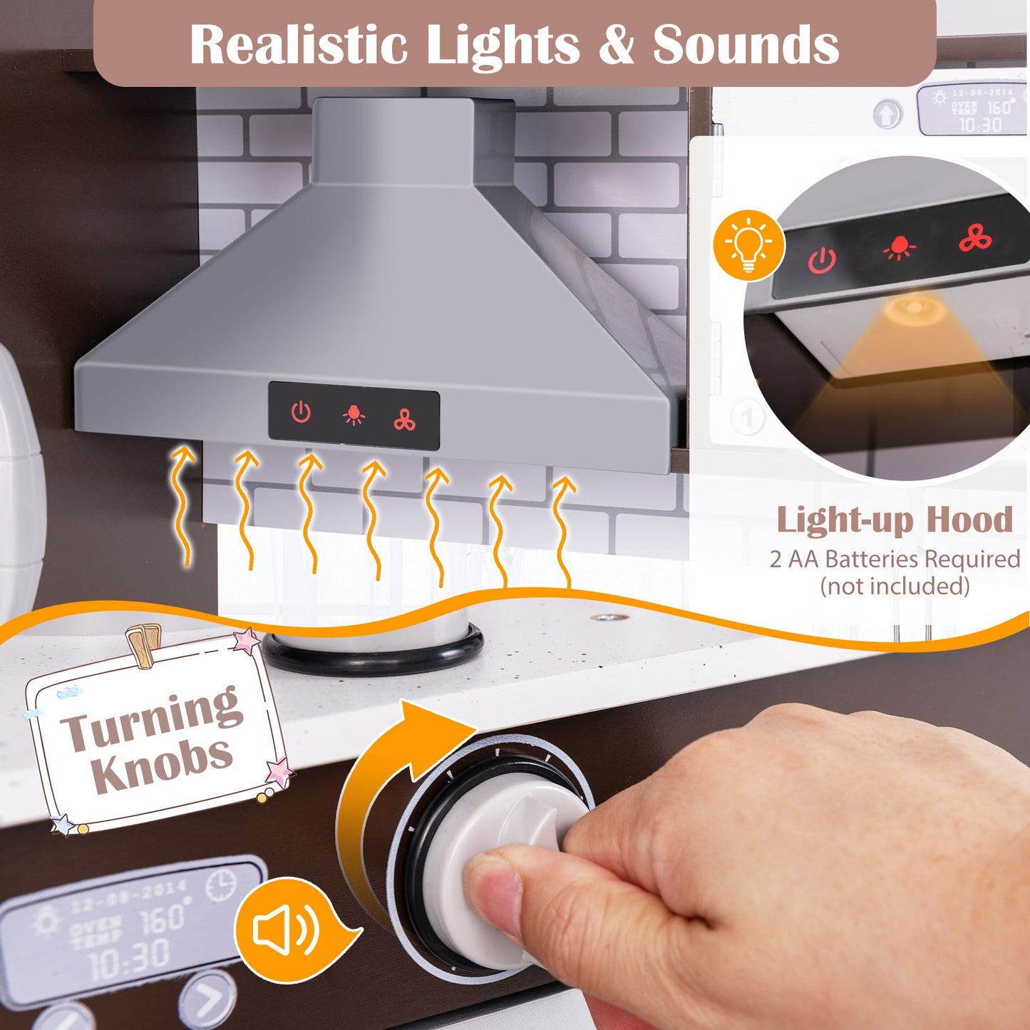 Conjunto de Cocina de Juguete Gbruno en Esquina con Luz y Sonido - Marrón Oscuro