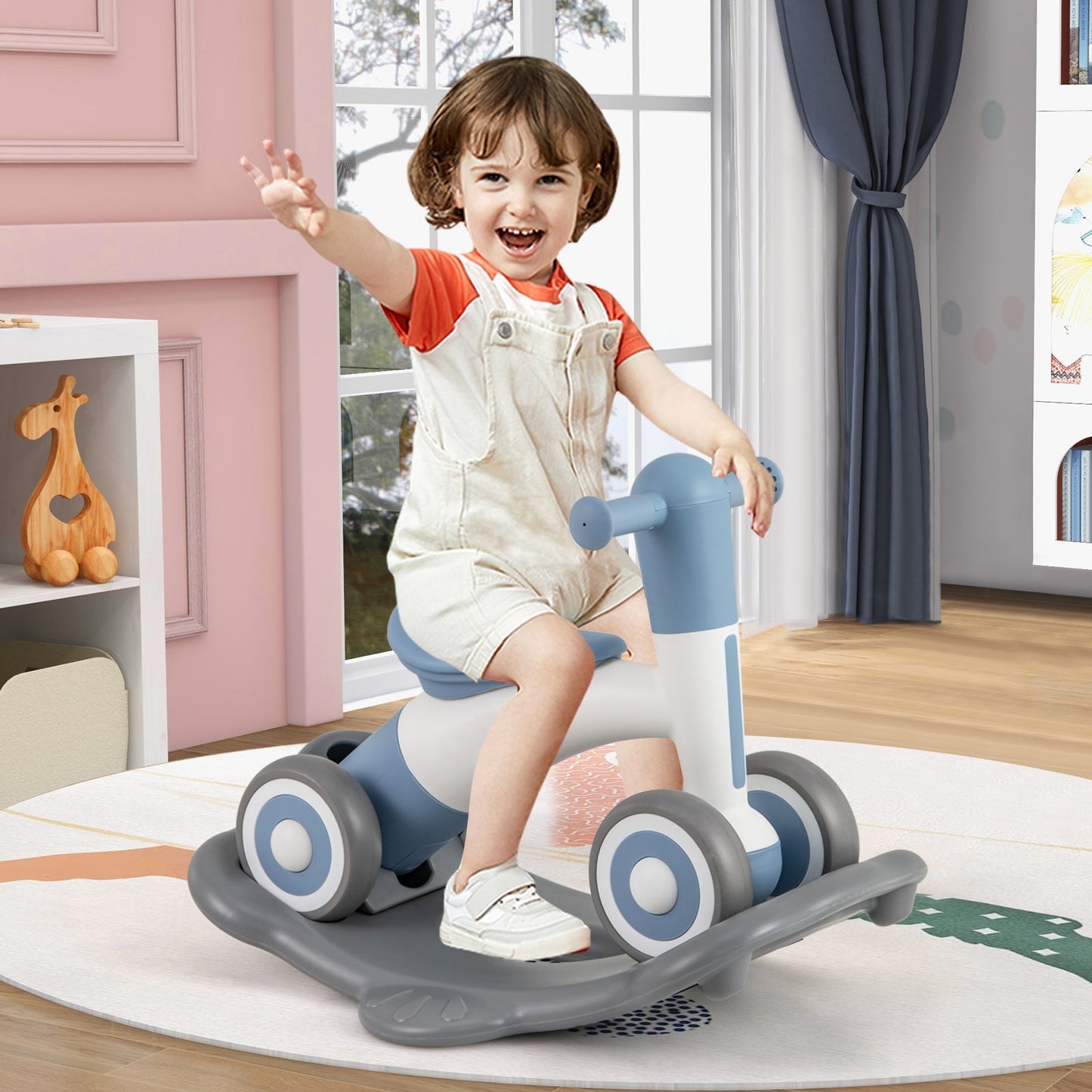 3-in-1 Rocking Horse with Detachable Balance Board - Gray