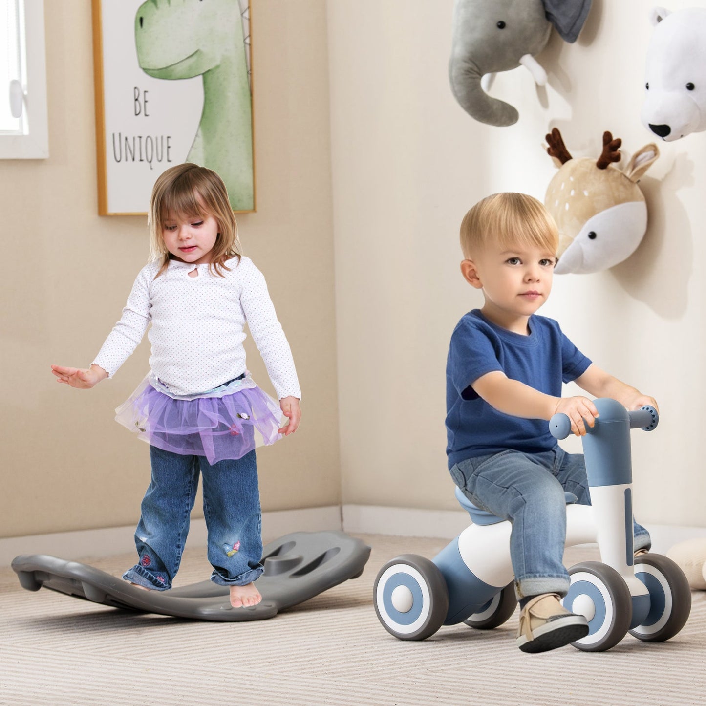 3-in-1 Rocking Horse with Detachable Balance Board - Gray