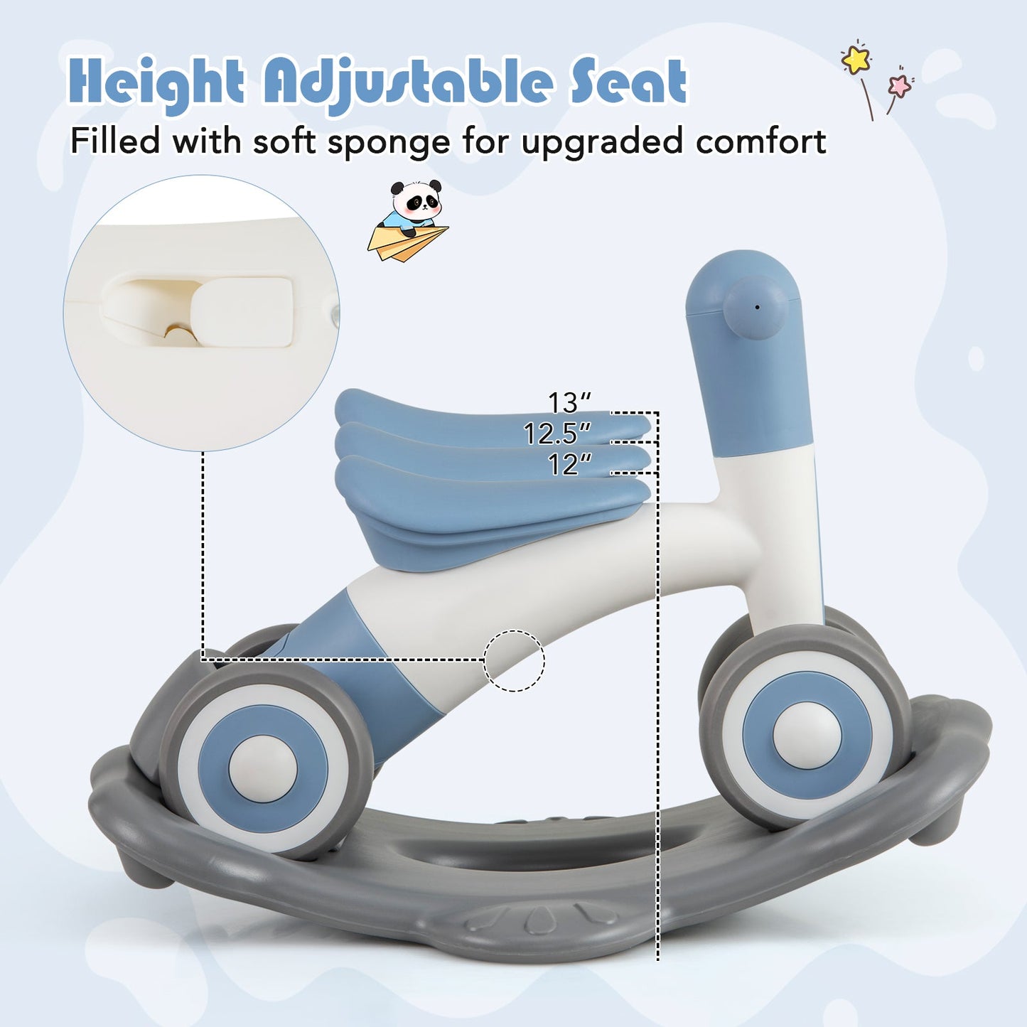 3-in-1 Rocking Horse with Detachable Balance Board - Gray