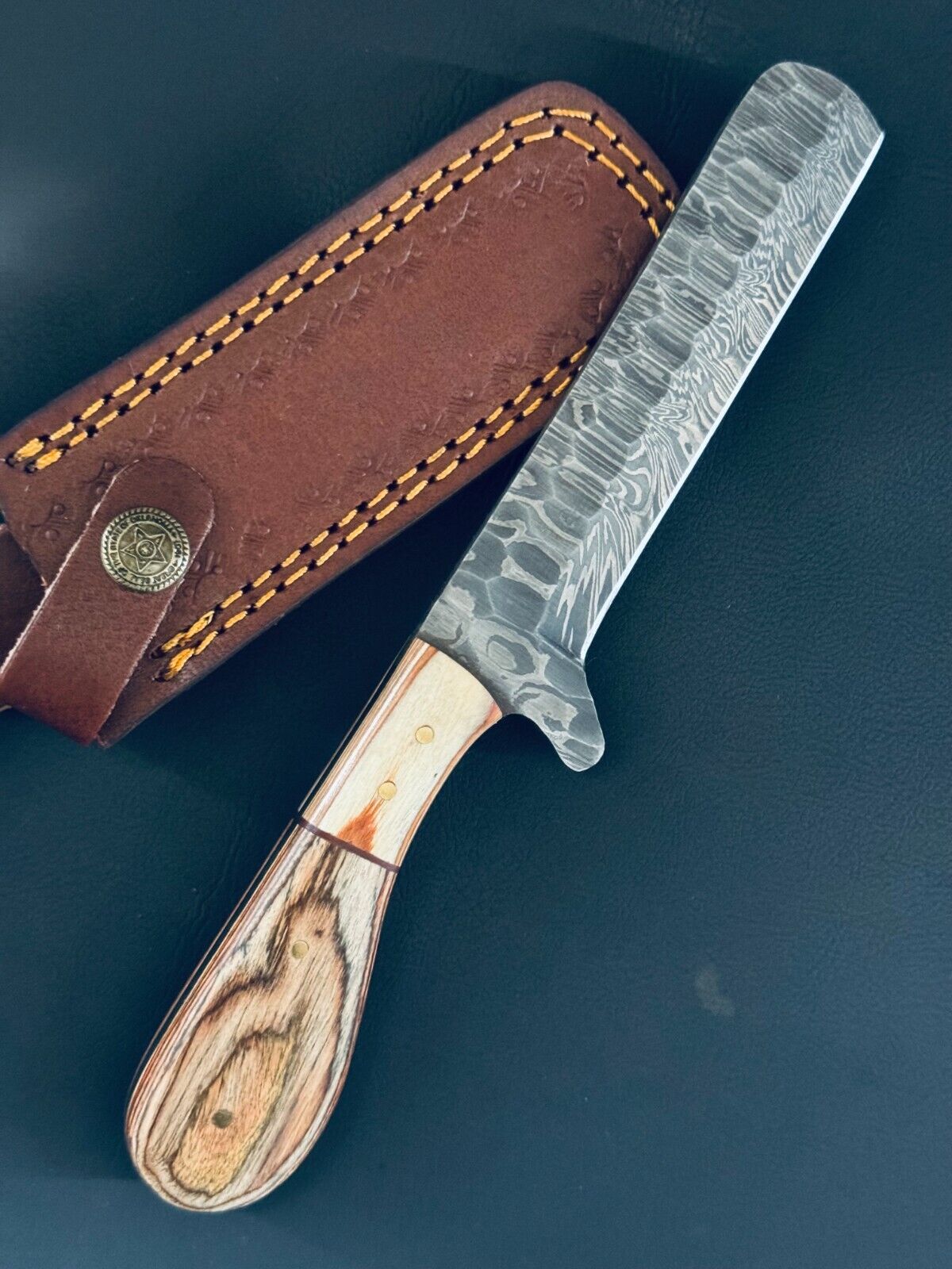 Premium Cowboy Bull Cutter Knife | 5" Damascus Steel Blade with Ergonomic Pakkawood Handle - Korvel