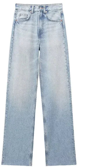 Pantalones de mezclilla de pierna ancha rectos de cintura alta para mujeres