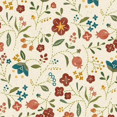 Tela de algodón de fondo ancho floral crema - Calidad premium