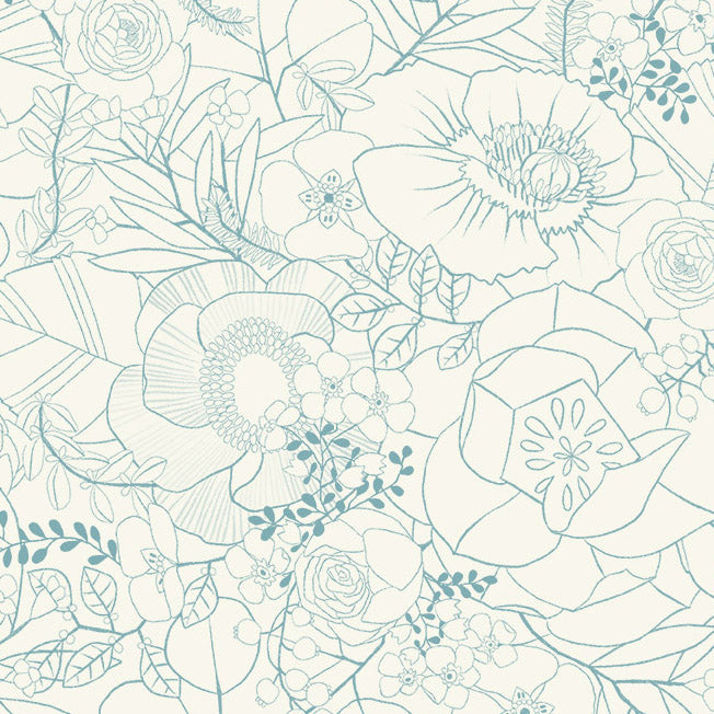 Cream Floral Sketch Cotton Fabric 44"/45" Per Yard