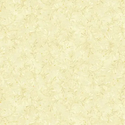Tela de Algodón Ancha con Diseño de Ramas de Pino Crema por Yarda