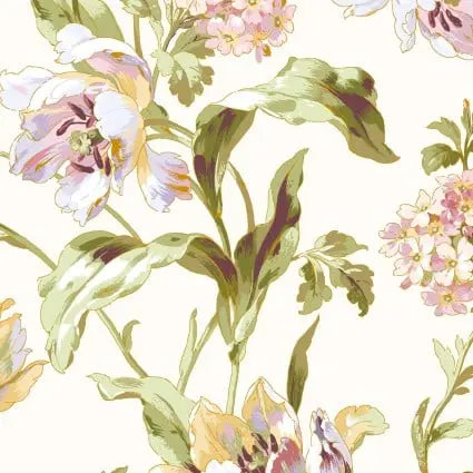 Cream Scrolling Tulips Cotton Fabric - 43"/44" Per Yard