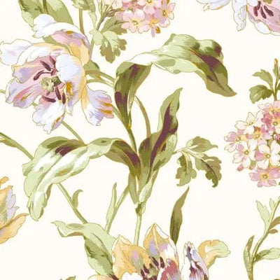 Cream Scrolling Tulips Cotton Fabric - 43"/44" Per Yard