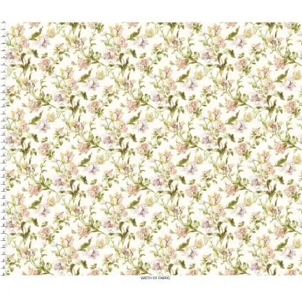 Cream Scrolling Tulips Cotton Fabric - 43"/44" Per Yard